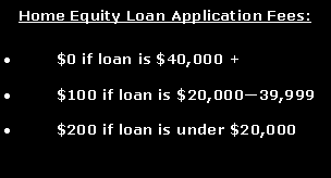 Text Box: Home Equity Loan Application Fees:
$0 if loan is $40,000 +$100 if loan is $20,000�39,999$200 if loan is under $20,000